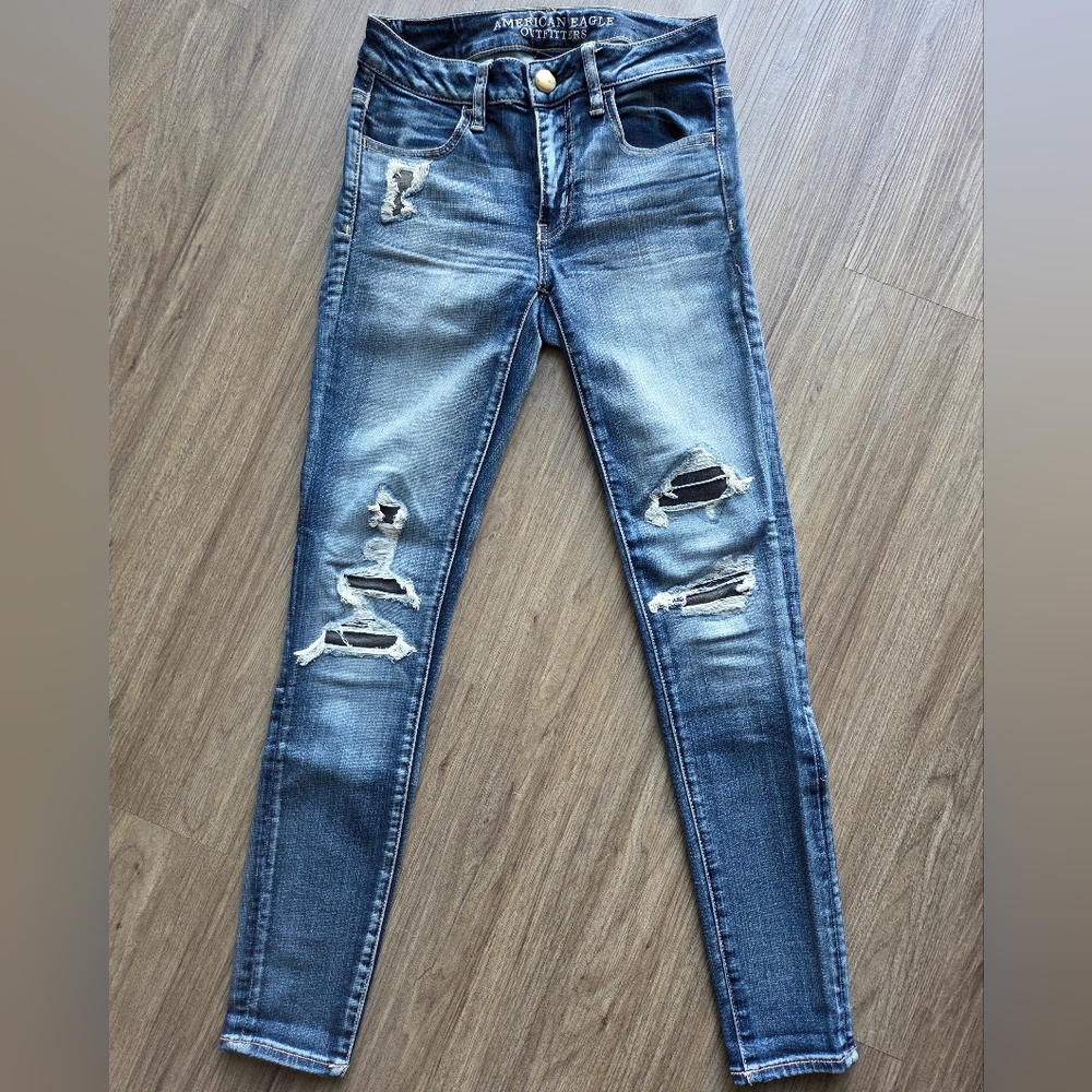 American Eagle Outfitters Ripped Blue Jeggings